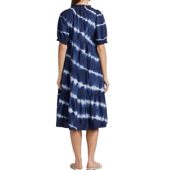 Generation Love Blue‎ Christie Tie Die Ruffle 100% Cotton Midi Dress Small - Picture 3 of 9